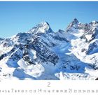 "Schweiz, Graubündener Alpen" steht unter einem schneebedeckten Bergpanorama. Unten sind die Tage 1 bis 28.
