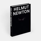 "HELMUT NEWTON" in großen weißen Buchstaben, "one off" in pinker Handschrift. Schwarzer Buchumschlag von Phaidon.