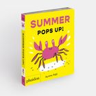 "SUMMER POPS UP!", Phaidon, Aurore Petit. Gelbes Cover mit violetter Krabbenillustration auf einem weißen Streifen.