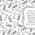 Der Text lautet: "YOU NEED TO BE THE ONE TO GIVE YOURSELF PERMISSION TO BECOME THE PERSON THAT YOU WANT TO BE." Hintergrund: Stiefelmuster.