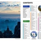 "Contents" und "Plan Your Trip" sind Überschriften. Links eine Landschaft mit Tempeln und Bergen im Nebel.