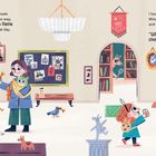 Links steht: "Well, Betty made food the Italian way, so she was the llama I borrowed that day." Rechts steht: "I handed my card to the lovely Miss Joyce, who zapped it and said, 'What an excellent choice!'" Ein Lama kocht, eine Frau mit Baby und ein Kind interagieren.