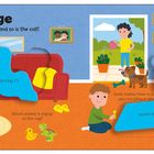 "The kitchen", "Sitting at the table together is a nice way to enjoy a meal." Fröhliche Szene in einer Küche mit mehreren Personen.