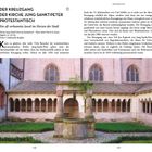 Text: "Der Kreuzgang der Kirche Jung-Sankt-Peter Protestantisch. Ein oft verkanntes Juwel im Herzen der Stadt."

Die Kirche zeigt einen eleganten Kreuzgang mit alten Arkaden und einem Brunnen in der Mitte.