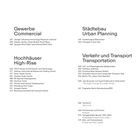 Titel und Nummern der Projekte in Kategorien wie Gewerbe, Städtebau, Hochhäuser, Verkehr. Enthält ein Nachwort.