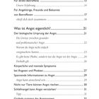 Inhalt mit Themen über Angst, direkte Betroffene, körperliche Symptome und Informationen. Seitenzahlen sind angegeben.