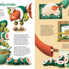 "Leckere Röllchen" ist der Titel. Links Sushi und Münzen, rechts Sushi-Zubereitung mit Nori und Zutaten.