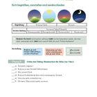 Text: Kommunikation, Sich begrüßen, vorstellen und verabschieden, Begrüßung, Verabschiedung, Übung 8. Vier runde Tageszeit-Illustrationen.