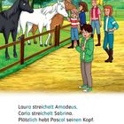 Laura streichelt Amadeus. Carla streichelt Sabrina. Plötzlich hebt Pascal seinen Kopf. Ben erschrickt und weicht zurück.
