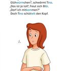 „Dort gibt es sogar Glühwürmchen!“, schwärmt Tina. Illustration eines nachdenklich wirkenden Mädchens mit braunem Haar.