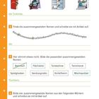 Seite 8, "Zusammengesetzte Wörter", Aufgaben zum Bilden von zusammengesetzten Nomen mit Illustrationen.