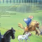Text erzählt von Cedric auf einem Ponyritt mit seinem Großvater. Illustration zeigt Cedric galoppierend auf einem Pferd.