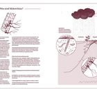 "Was sind Mykorrhiza?" Überschrift mit Text zu Pflanzen und Symbiosen. Illustrationen: Pflanzenwurzeln und Bodenleben unter Regenwolke.