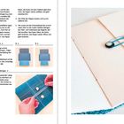 Links Anleitungen zur Herstellung einer Mappe mit Text und Bildern; rechts Nahaufnahme eines Mappeverschlusses.