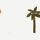 „Das ist deine Palme. Die kommt dort hinüber zur Sonne.“ Illustration mit Palme und Sonne, beide mit Augen.