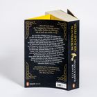 Rückseite eines Buches mit Text über das wahre Leben der Wikinger und einem gelben Buchrücken mit dem Titel "Im Schein von Gold und Feuer".