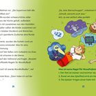 Text links: Eine Geschichte über ein Grillfest und Gespräche über Mondfußball.  

Rechts: Kinder in Fußballtrikots auf Gras, mit Gedankenblasen.