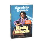 „Sophia Como, Roman, Halb wach“ und „SPIEGEL Bestseller-Autorin“. Illustration einer Frau in lilafarbener Kleidung.