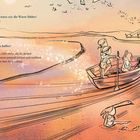Texte: „Und was ist, wenn mir die Worte fehlen?...“, „Wie kann das helfen?...“; Ein Boot mit drei Personen auf einem glitzernden See.