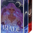 „I AM THE BLADE“, Marie Grasshoff, Roman. Eine mystische Illustration mit Frau, lilafarbenem Haar, Nacht und Mond.