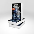 „LARS KEPLER, DER NACHTGÄNGER, Spiegel Bestseller“ und ein Profil von einem Gesicht auf drei gestapelten Büchern.