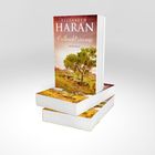 "Elizabeth Haran, Outbackträume, Australien-Roman; Buchcover mit Landschaft und Bäumen. Stapel von Büchern in heller Umgebung."