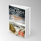 Buchcover: "Einsames Watt". Dünenlandschaft, ein gestrandetes Boot und eine Möwe fliegt im Vordergrund.