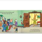 Illustration mit tanzenden Tieren auf einer Feier. Frida Hase erscheint in der Tür, Gäste schauen bewundernd zu.