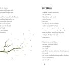 Links ein Gedicht über Bäume und den Wind, rechts ein Gedicht über Unfälle. Darunter eine Illustration eines Astes mit fallenden Blättern.