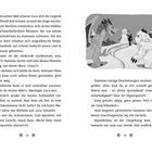 Seite 22-23 eines Buches. Links Text über Luca, Zane und Yasmine im Schnee. Rechts Illustration: Drache, Schneemann, Monster.