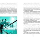 Zwei Textseiten einer Geschichte. Illustration: Ein Mann fällt über ein Schiffsdeck-Geländer, während jemand zusieht.