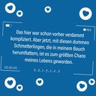 Text mit blauen Hintergrund: "Das hier war schon vorher verdammt kompliziert..."

Herzen und Aufnahme-Symbole umrahmen den Text.