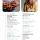 Textinhalte: Inhalte zu natürlicher Familienplanung, Körpersignalen, Fruchtbarkeit und Zyklus. Links Hände auf Bauch, rechts lächelnde Frau.