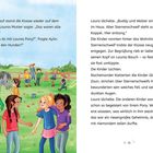 Links: Kinder und ein Pony auf einer Wiese. Rechts: Text über eine Klasse, ein Pony und eine besondere Begegnung.