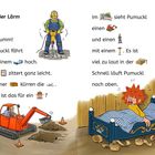 "Großer Lärm. Kawumm! Pumuckl fährt in seinem Bett hoch. Das Fenster zittert. Im Hof sieht Pumuckl einen Bagger, Arbeiter."