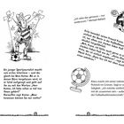 Texte: „Ich sehe das genauso“, „Fritz beneidet seinen Freund Franz“, „Ein junger Sportjournalist macht“, „Klaus macht mit seiner Liebsten“. Illustrationen zeigen Figuren mit Fußballthemen.
