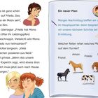 „Mona ist ganz schön sauer...Ein neuer Plan...Welcher Reiter...“ Zwei Illustrationen von nachdenklichen Mädchen.