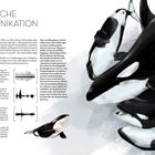 "AKUSTISCHE KOMMUNIKATION" ist der Titel. Illustrationen von Orcas in verschiedenen Positionen, begleitet von Textpassagen.