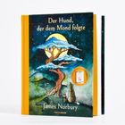 „Der Hund, der dem Mond folgte“ von James Norbury. Cover zeigt Mond, Baum und Silhouette eines Hundes und Mönchs.