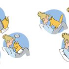 Illustration: Eine Frau sitzt und schreibt, als eine orange Katze auf ihren Schoß springt. Dialoge: "LINNEY!", "AUTSCH.", "JETZT bin ICH hier."