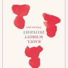 RAOUL SCHROTT, ÜBER UNS, zieht sich schräg über abstrakte rote Formen auf hellem Hintergrund.