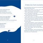 Text links: Fragen zu Tätigkeiten, Geräuschen und Gebet. Rechts: "8. Kleine Gute-Nacht-Geschichte" mit verschiedenen Figuren.