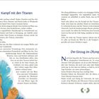 "Der Kampf mit den Titanen" und "Der Einzug im Olymp" sind Titel. Illustration: Drei furchtsame Titanen, umgeben von Wasserwellen.