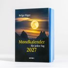 „Mondkalender für jeden Tag 2027“ von Helga Föger. Vollmond über Bergsilhouette bei Dämmerung.