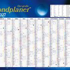"Der große Mondplaner 2027" in gelber Schrift, Monatskalender mit Mondphasen und Tierkreiszeichen oben rechts.