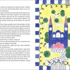 Text: „hielten immer die Soldaten des Königs Wache... Maja hieß."

Illustration: Blaues Schloss, Bäume, Pferde, gelber Hintergrund.