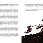 Text erzählt von Sancho Pansa und Don Quijote. Illustration: Reiter im Angriff auf Windmühlenflügel mit Lanze.