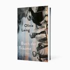 „Olivia Laing“, „Buch der Träume“, „Roman“, „Insel“. Schwarz-Weiß-Foto von drei Personen auf einem Boot.