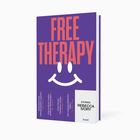 "FREE THERAPY" in großer Schrift, darunter ein lächelndes Gesicht. "REBECCA IVORY", "Insel". Lila Hintergrund, orange Schrift.
