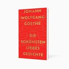 Text: "Johann Wolfgang Goethe, Insel, Die schönsten Liebesgedichte." Roter Hintergrund mit goldenen Linienmustern.